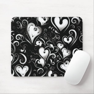 SCHWARZE GRAUE WEISSE VALENTINSTAG-HERZEN MOUSEPAD