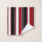 Schwarze, graurote und weiße Streifen Badhandtuch Set (Waschlappen)