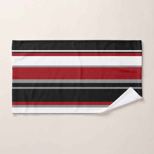 Schwarze, graurote und weiße Streifen Badhandtuch Set (Handtuch)