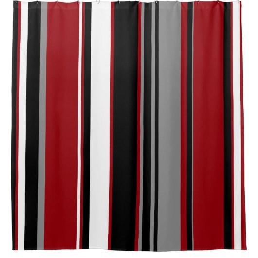 Schwarze, graurote und weiße Streifen Duschvorhang (Vorderseite)