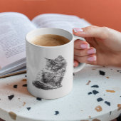Schwarze Gravur Cat Head Sketch Kunst Kaffeetasse