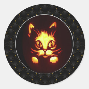 Schwarze Grenz Orange Glasther Halloween Cat Runder Aufkleber