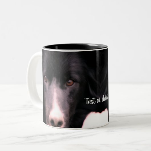 Schwarze Grenze Collie Face Personalisiert Zweifarbige Tasse (Vorderseite Links)