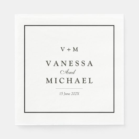 Schwarze Grenze Einmalige Hochzeit Serviette (Vorderseite)