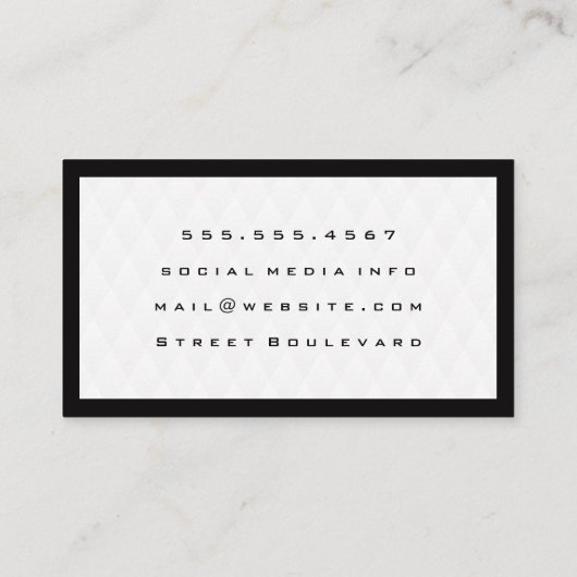 Schwarze Grenze Monogram Elegant Diamond Muster Visitenkarte (Rückseite)