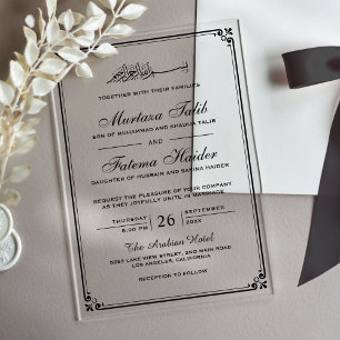 Schwarze Grenze Muslimische Hochzeit Acryleinladungen