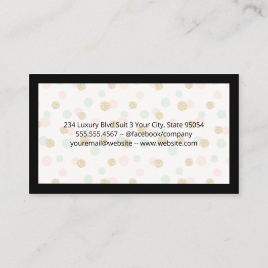Schwarze Grenze | Polka Dot Glitzer Pattern Visitenkarte (Rückseite)