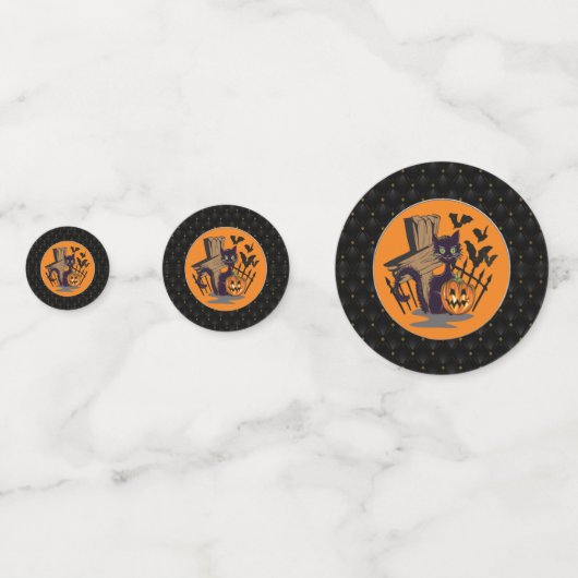 Schwarze Grenze Schwarzer Grabstein Fledermäuse Ha Konfetti (Rückseiten)