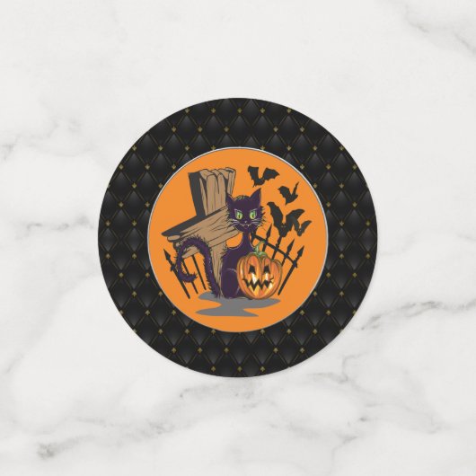 Schwarze Grenze Schwarzer Grabstein Fledermäuse Ha Konfetti (Klein Vorderseite)