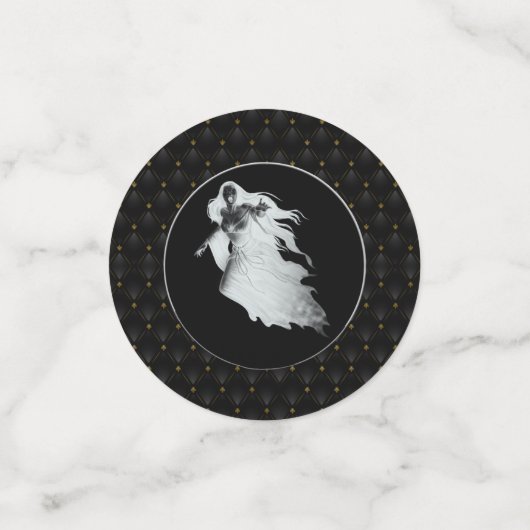 Schwarze Grenzmutter im weißen Ghost Halloween Konfetti (Klein Vorderseite)