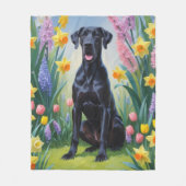 Schwarze, großartige Dog-Frühlingsblumen Malerei Fleecedecke (Vorderseite)