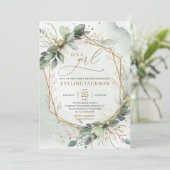 Schwarze grüne Blattgold geometrisch ist es ein Mä Einladung (Stehend Vorderseite)