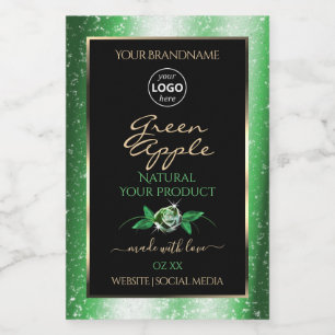 Schwarze grüne Glitter-Blumen-Produktetiketten Log Lebensmitteletikett