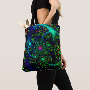 Schwarze grüne neon-kosmische Fraktal-Kunst Tasche