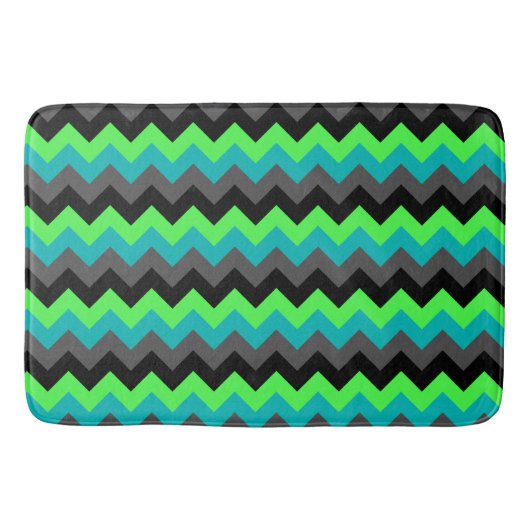 Schwarze grüne Ombre-Chevrons große Badematte (Vorderseite)