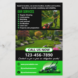 Schwarze grüne professionelle Rasenpflege Landscha Flyer