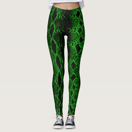 Schwarze grüne Schlangenhaut Leggings (Vorderseite)