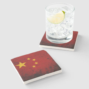 Schwarze Grunge-China-Flagge Steinuntersetzer