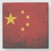 Schwarze Grunge-China-Flagge Steinuntersetzer (Vorderseite)
