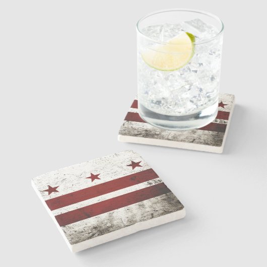 Schwarze Grunge-Flagge Washington DC Steinuntersetzer (Seitenansicht)