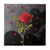Schwarze Grunge Herz mit Rote Rose Fliese (Vorderseite)