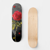 Schwarze Grunge-Herzen mit Roter Rose Skateboard (Vorderseite)