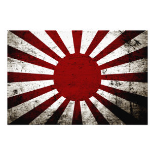 Schwarze Grunge Japan aufgehende Sonne-Flagge Fotodruck