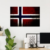 Schwarze Grunge Norwegische Flagge Poster (Heimbüro)