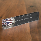 Schwarze Grunge-Ohio-Staats-Flagge Namensplakette (Seite)