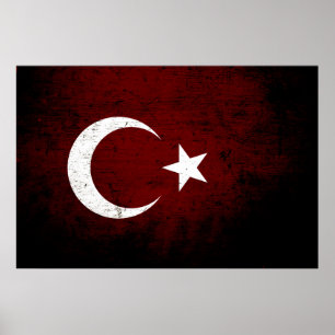 Schwarze Grunge Türkei-Flagge Poster