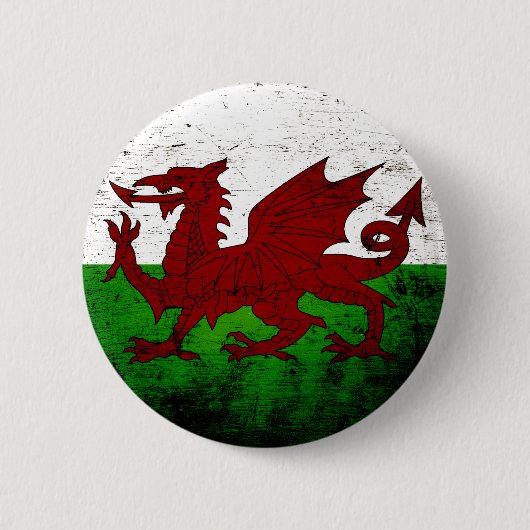 Schwarze Grunge-Wales-Flagge Button (Vorderseite)