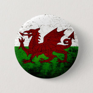 Schwarze Grunge-Wales-Flagge Button