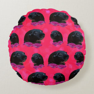 Schwarze Guinea Schweine auf Hübsch rosa Rosen Rundes Kissen