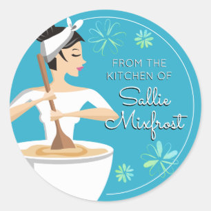 Schwarze Haar Frau Bäckerei aus der Küche Runder Aufkleber