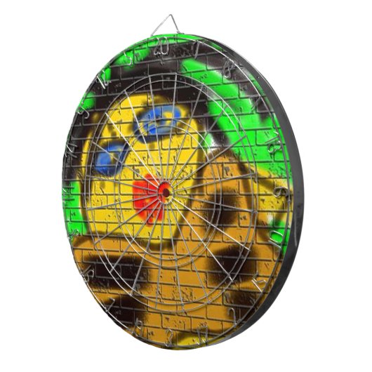 Schwarze Haare Bee Frau Graffiti Wand Malerei Grün Dartscheibe (Vorderseite rechts)