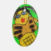 Schwarze Haare Bee Frau Graffiti Wand Malerei Grün Keramikornament (Links)
