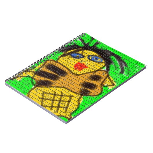 Schwarze Haare Bee Frau Graffiti Wand Malerei Grün Notizblock (Linke Seite)