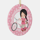 Schwarze Haare Fahrradmädchen - Rosa Weiß Keramik Ornament (Rechts)