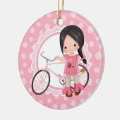 Schwarze Haare Fahrradmädchen - Rosa Weiß Keramik Ornament (Links)