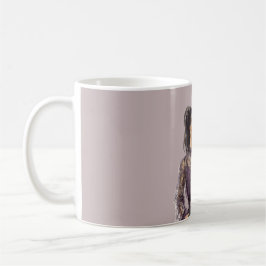 Schwarze Haare Frau Lila Spitze Bluse Sonnenbrille Kaffeetasse