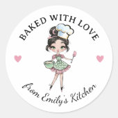 Schwarze Haarmädchen Bäckerin Chef Runder Aufkleber (Vorderseite)