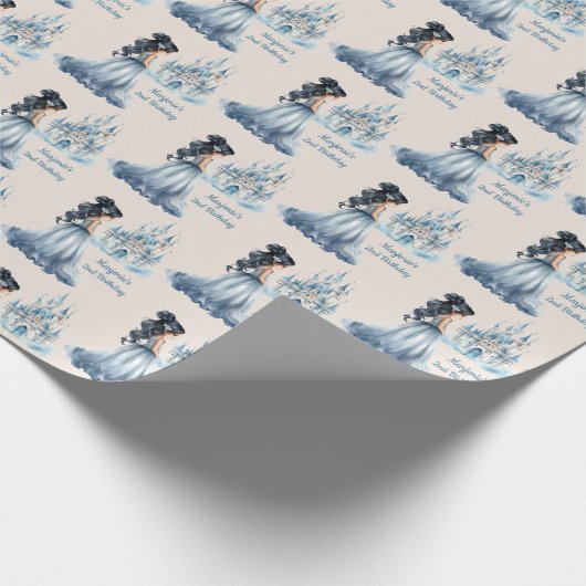 Schwarze Haarprinzessin und Burg Geschenkpapier (Ecke)