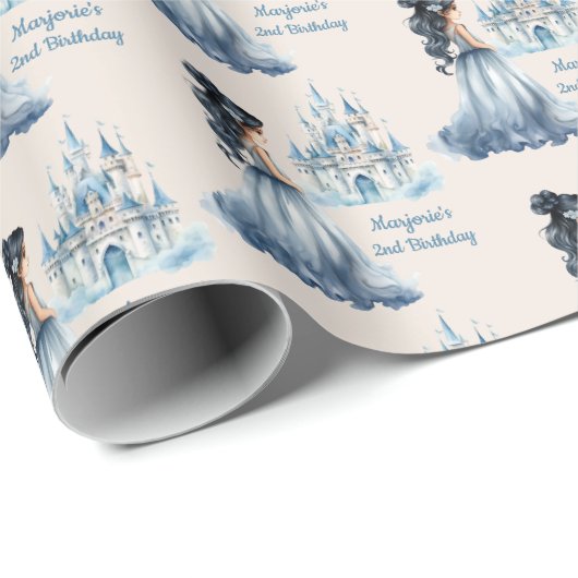 Schwarze Haarprinzessin und Burg Geschenkpapier (Rolleneckpunkt)