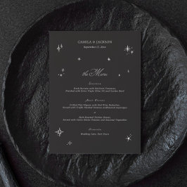 Schwarze Halloween-Celestial-Hochzeits-Menükarte Einladung