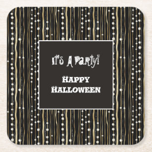 Schwarze Halloween Gold Weiße Perlen Kostüm Party Rechteckiger Pappuntersetzer