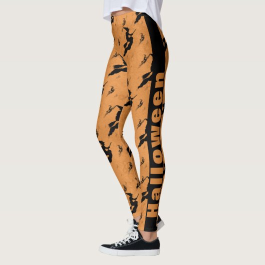 Schwarze Halloween Hexen Brooms Orange Muster Leggings (Links)