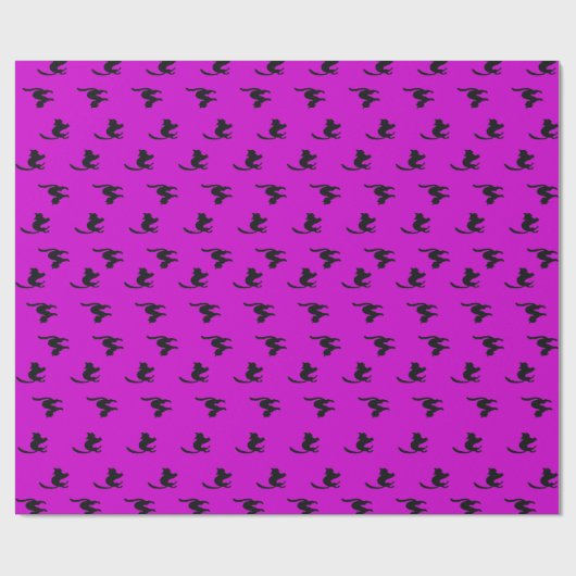 Schwarze Halloween-Katze auf Lila Geschenkpapier (Flach)