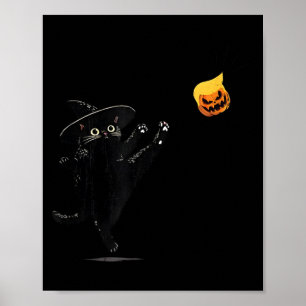 Schwarze Halloween-Katze Hexe Kritzelei Poster