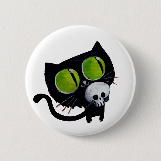 Schwarze Halloween-Katze mit dem Schädel Button (Vorderseite)