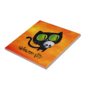 Schwarze Halloween-Katze mit dem Schädel Fliese (Seite)